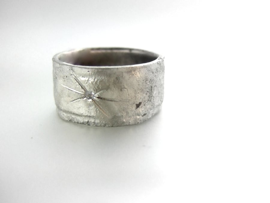 STERLING SILVER Diamond Ring, Handmade Urban Jewellery Design
