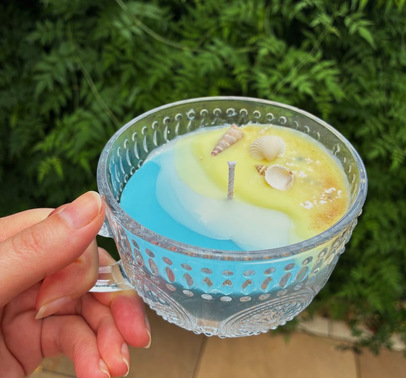Beachy Soy Wax Candle in a Glass Cup - Sea Salt and Driftwood Scent