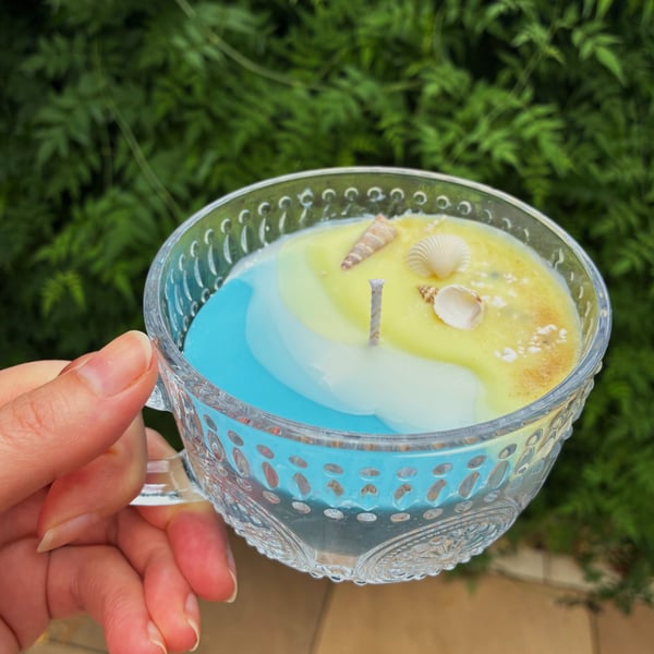 Beachy Soy Wax Candle in a Glass Cup - Sea Salt and Driftwood Scent