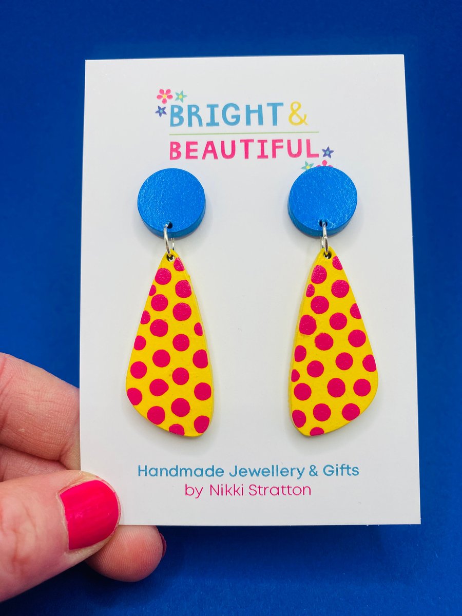 Colourful hand painted wooden earrings