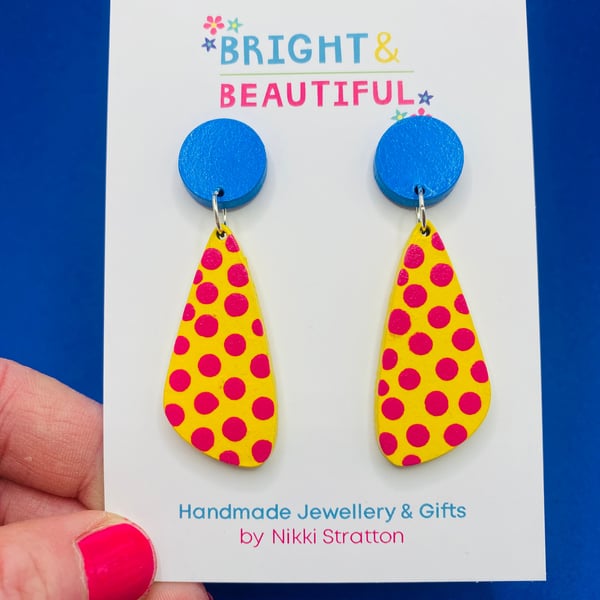 Colourful hand painted wooden earrings