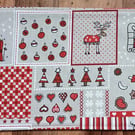 2 x Funny Christmas Reindeer Placemats. Red And Natural Linen Look