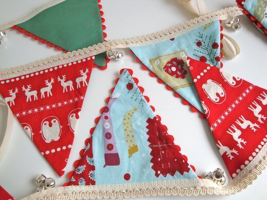 SALE Christmas Cotton  Bunting - jingle bells 