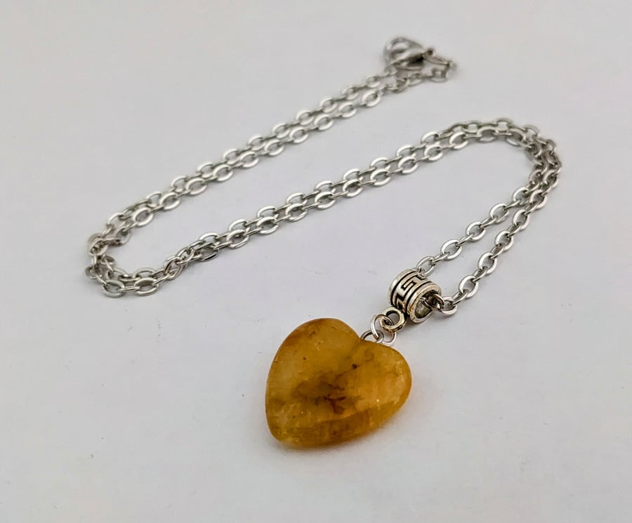 Yellow jade heart necklace