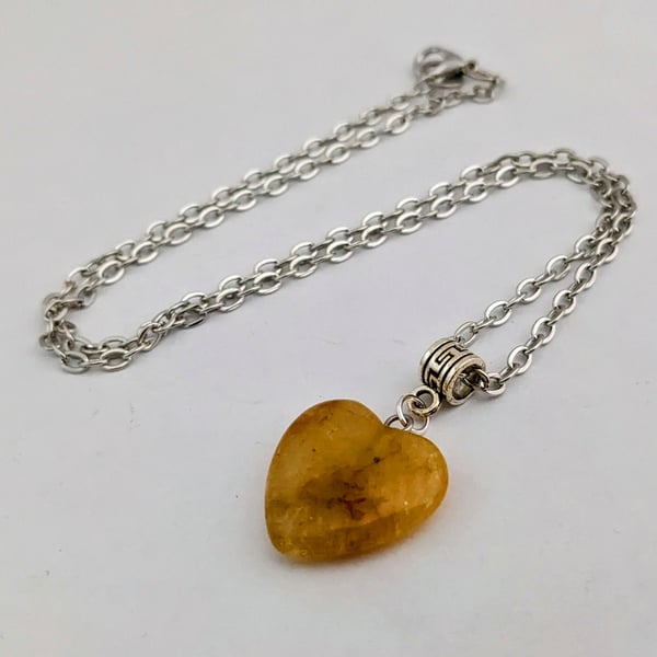 Yellow jade heart necklace