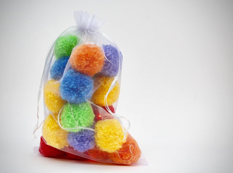 20 pom-pom LED fairy lights with rainbow pom-poms.