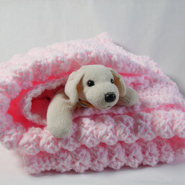 Pink and White Crochet Baby blanket