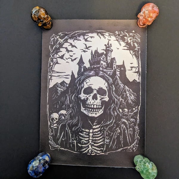 Memento Mori Skeleton Art Print - Synthetic Canvas (14cm x 19.5cm)