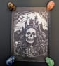 Memento Mori Skeleton Art Print - Synthetic Canvas (14cm x 19.5cm)