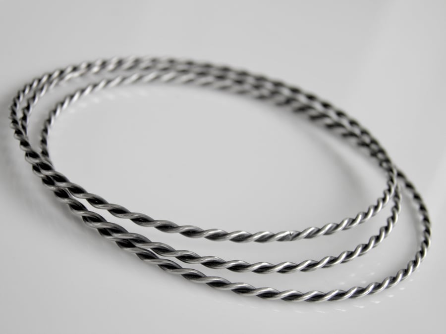 Oxidised Sterling Silver Bangle 