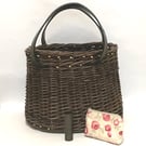 Willow Basket or Handbag with English Leather Handles - Handmade in Cornwall