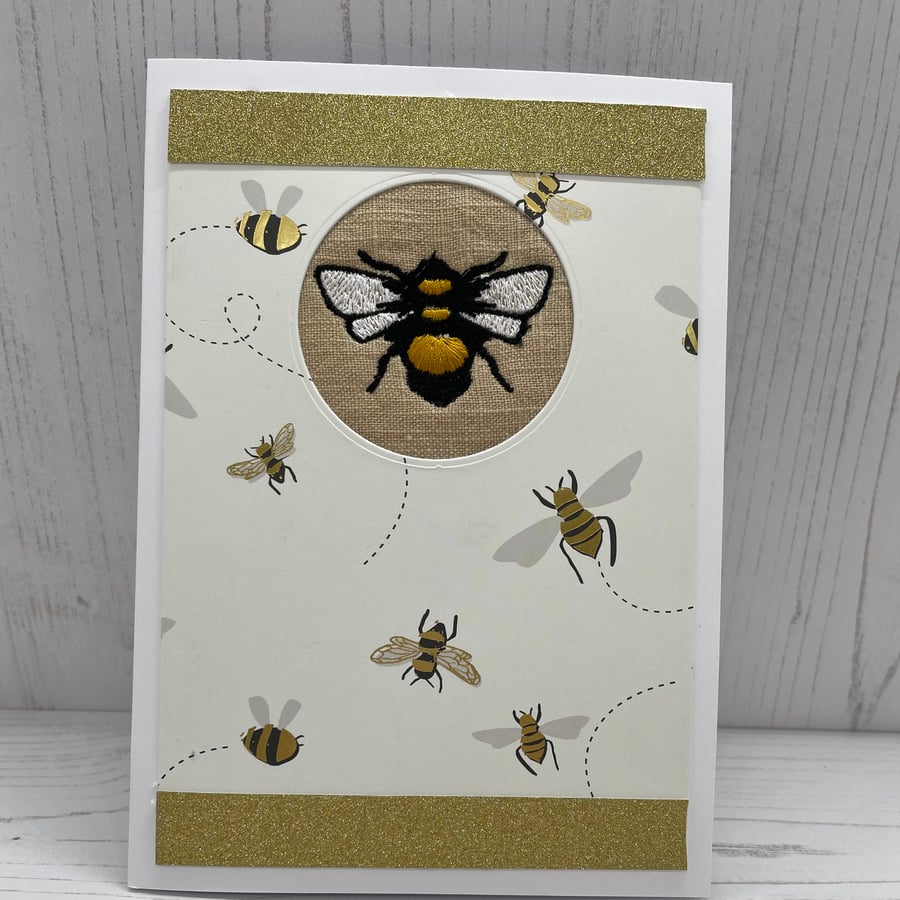 Greeting Card -  Embroidered bee, blank by Carolee Crafts PB2 -  0011