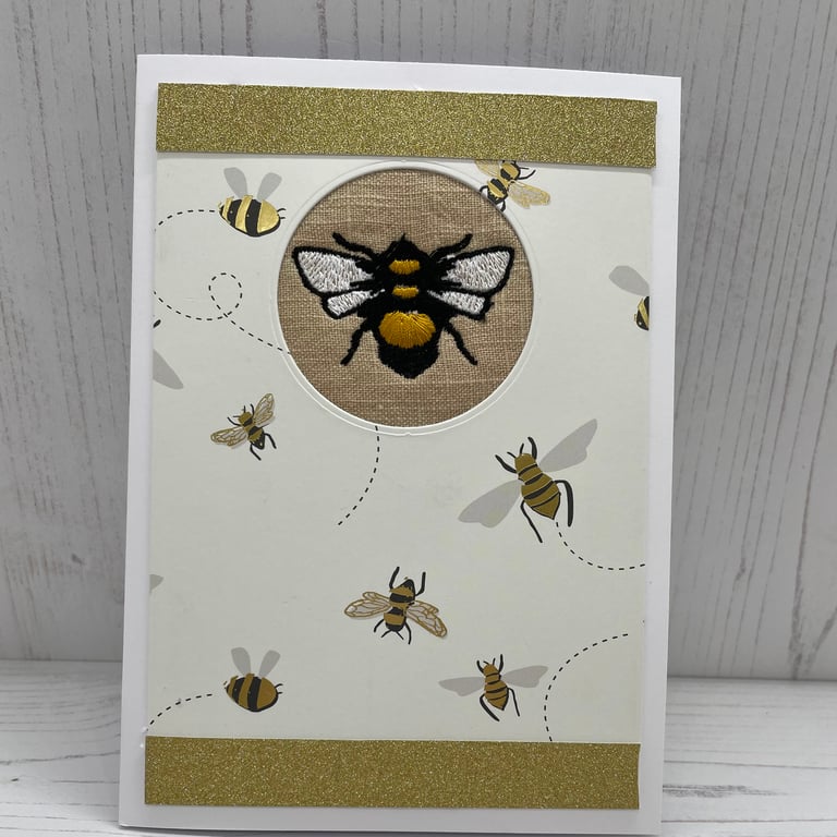 Greeting Card -  Embroidered bee, blank by Carolee Crafts PB2 -  0011