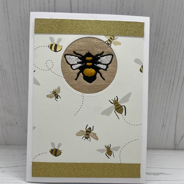 Embroidered bee greeting card blank