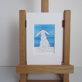 Bunny Rabbit Snow Scene ACEO Original Painting Picture Art Mounted for Framing