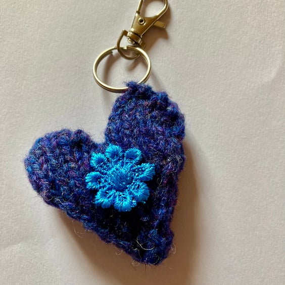 Hand knitted pure new wool denim key ring