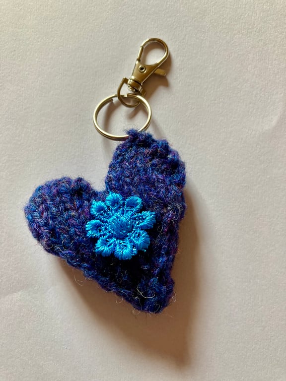 Hand knitted pure new wool denim key ring