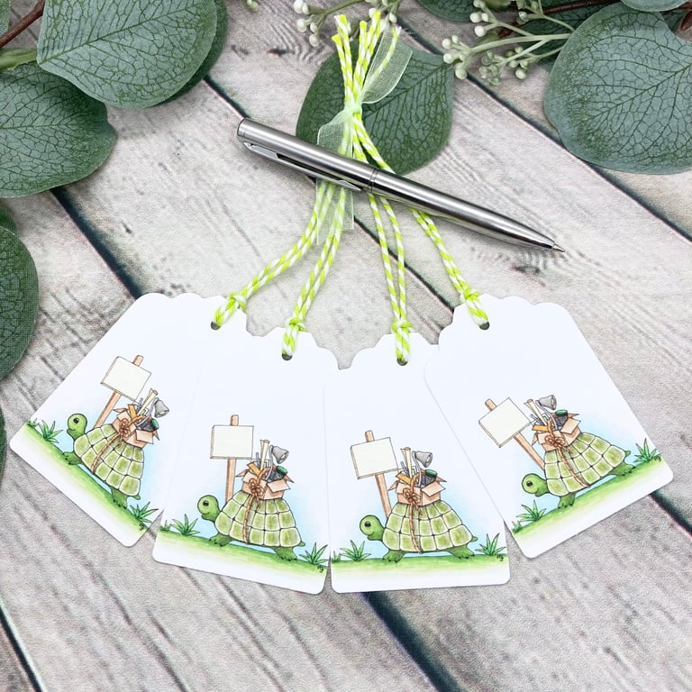 New Home Tortoise Gift Tags - set of 4 tags - Good Luck at University 