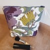 Vintage fabric  zipped pouch or makeup bag: purple poppy: medium 
