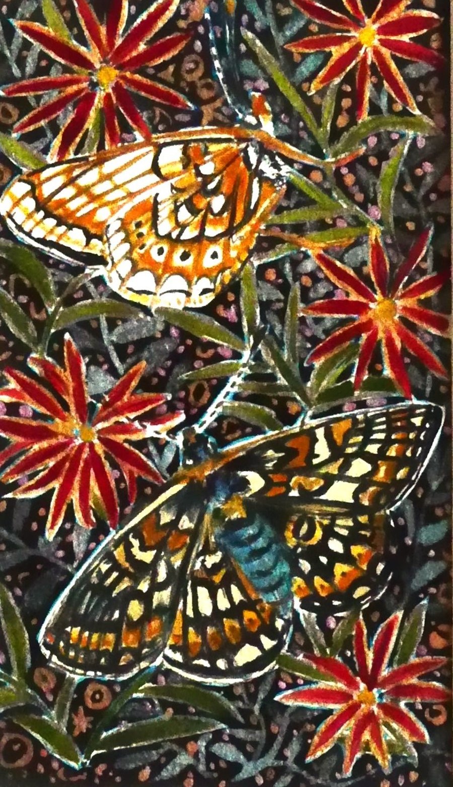 Marsh Fritillary Butterflies Miniature Decorative Botanical Watercolur Painting