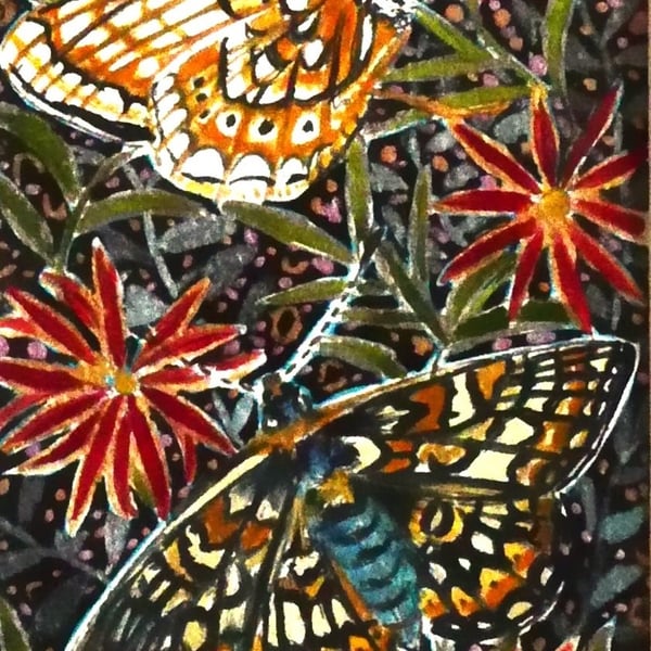 Marsh Fritillary Butterflies Miniature Decorative Botanical Watercolur Painting