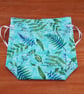 Reusable Fabric Gift Bag - Aqua Botanical Leaf Drawstring Bag - Image 5