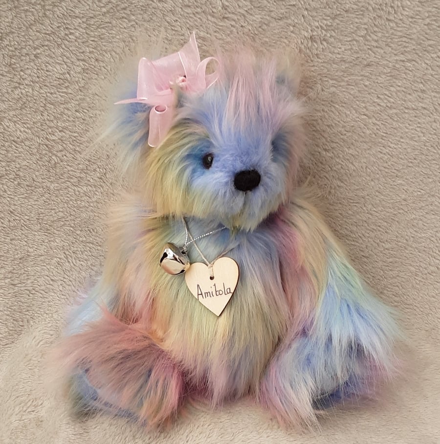 Luxury rainbow bear, one of a kind collectible artist bear by Bearlescent