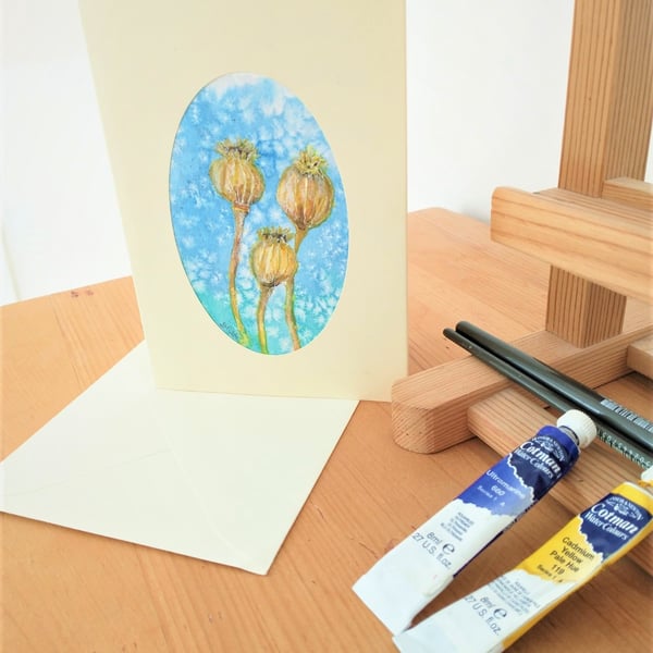 Poppy head seeds greetings card