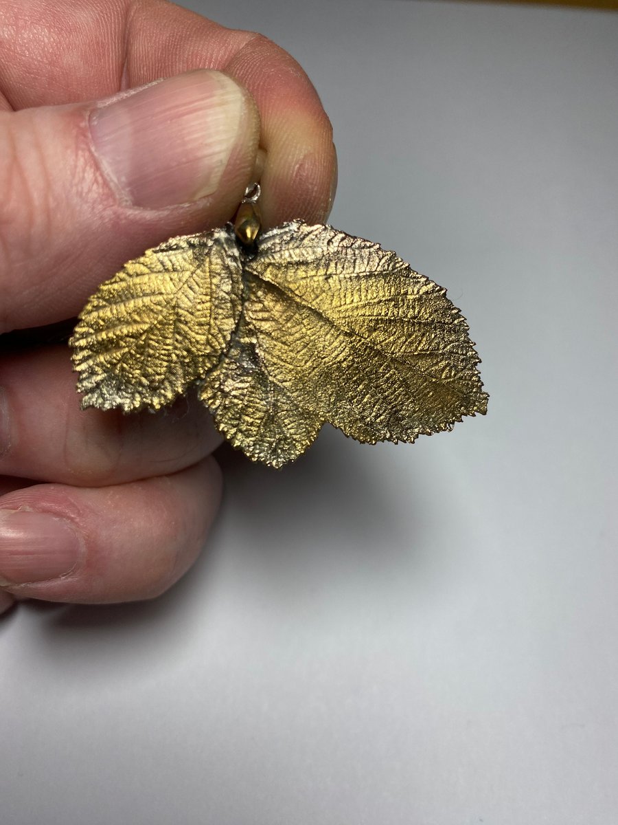 Leaf pendant, real leaves, Gold, Silver and Copper electroform 348
