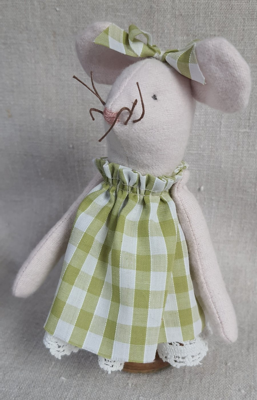 Cute Fabric Mouse on a Vintage Bobbin 