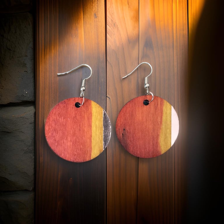 Earrings - Boho style, Dangle, Alcohol Ink & Copper Wood - Freepost