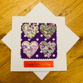Valentines card purple hearts