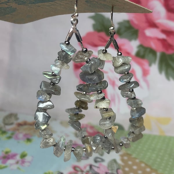 Labradorite peardrop hoop earrings 