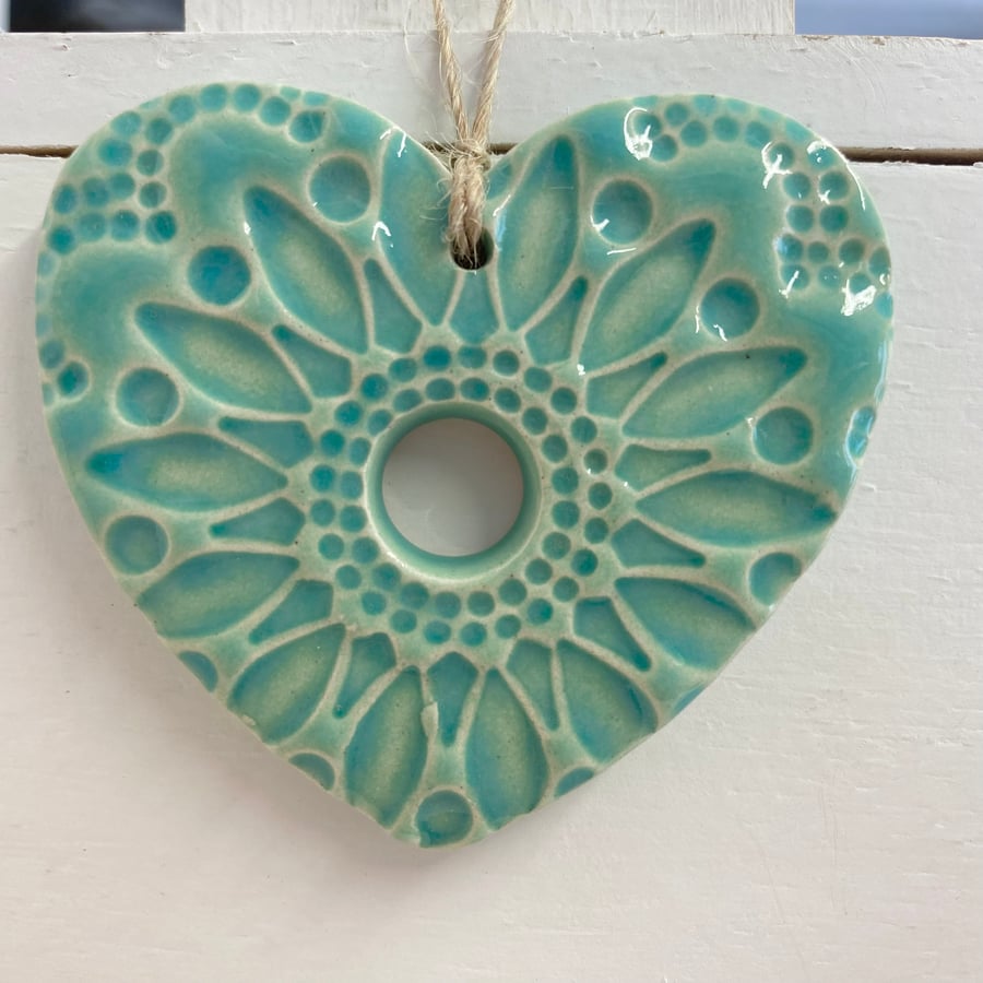 Small Pottery heart decoration turquoise