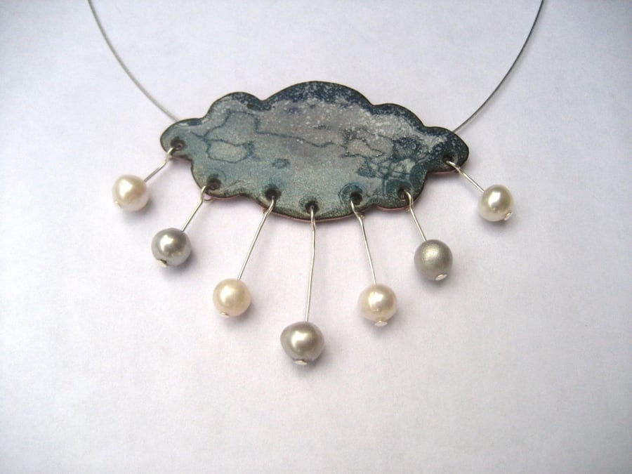 ENAMELLED WELSH RAINCLOUD NECKLACE WITH FRESHWATER PEARLS