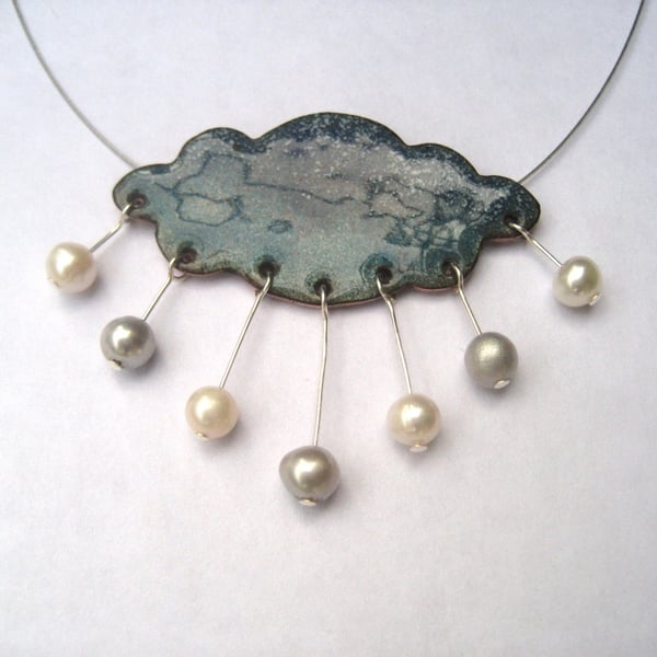 ENAMELLED WELSH RAINCLOUD NECKLACE WITH FRESHWATER PEARLS