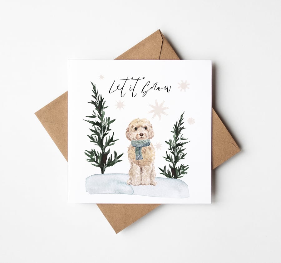 Let It Snow Cockapoo Christmas Card for Dog Parents 