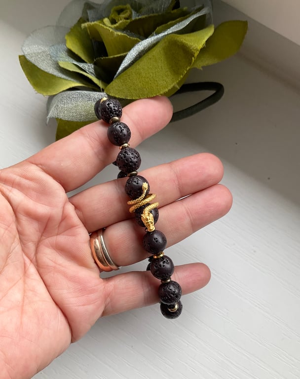 Lava Beads and Dragon decoration Men's bracelet 20cm