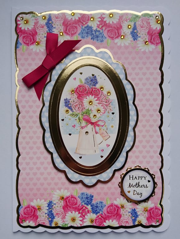 3D Luxury Handmade Card Happy Mother's Day Vase of Flowers With Love