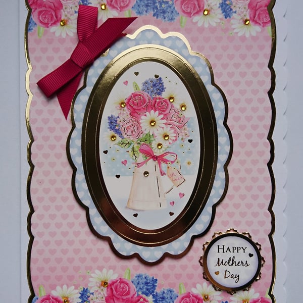 3D Luxury Handmade Card Happy Mother's Day Vase of Flowers With Love