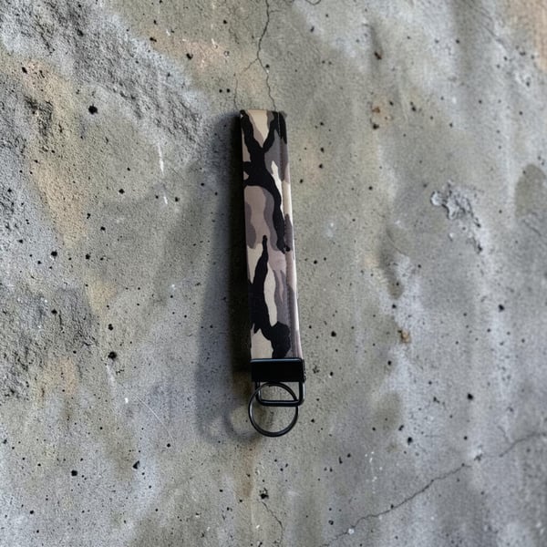 Handmade Wristlet in Grey Camouflage 