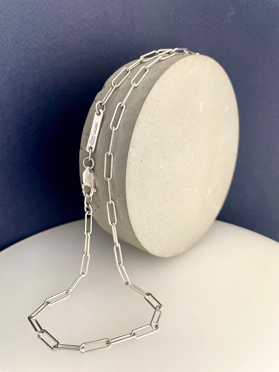 Hallmarked Sterling Silver Paperclip Chain Necklace Lengths 18-20 Inches