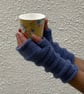 FINGERLESS MITTS , wristwarmers .'Tamar Valley'  Alpaca,wool. Dusky blue. - Image 1