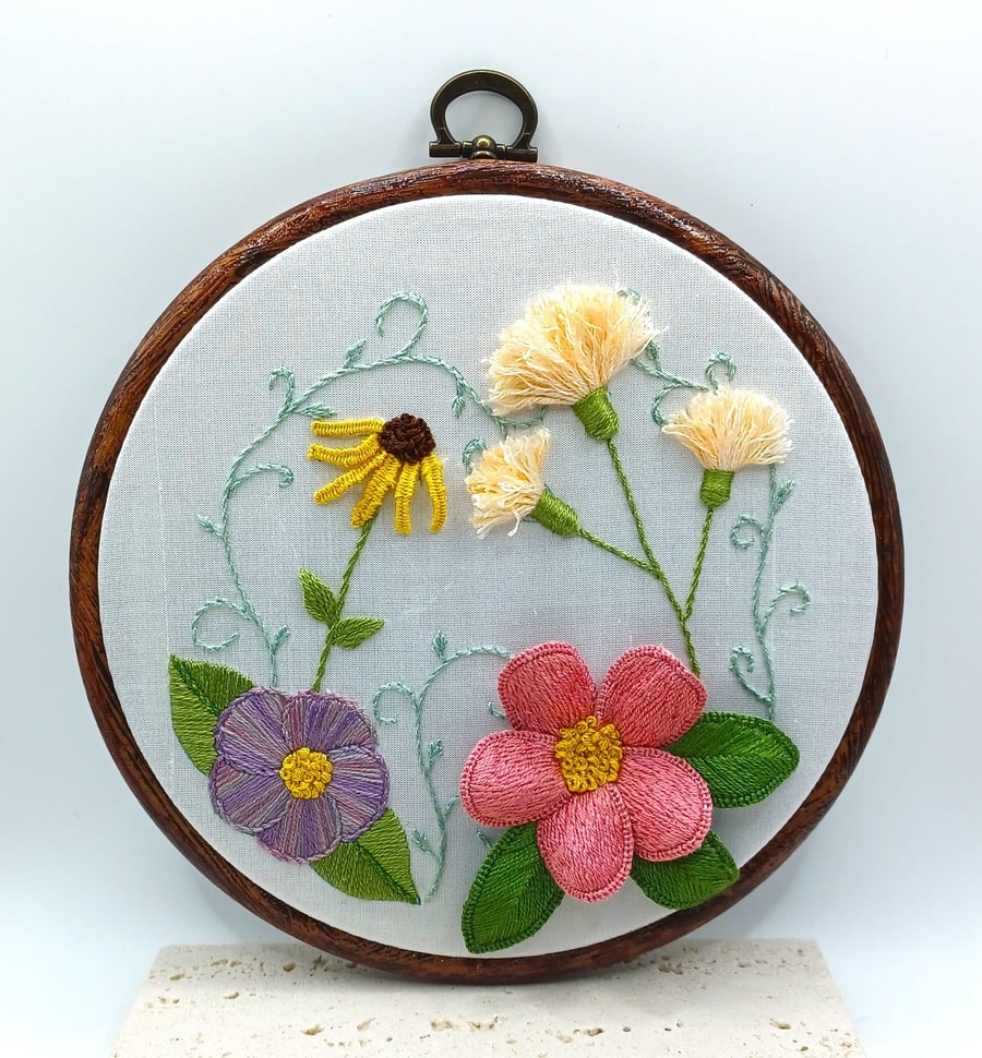 Stumpwork Wildflower Hand Embroidery 3D Hoop, Stumpwork Embroidery Dandelions, F