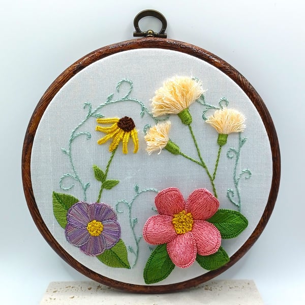 Stumpwork Wildflower Hand Embroidery 3D Hoop, Stumpwork Embroidery Dandelions, F