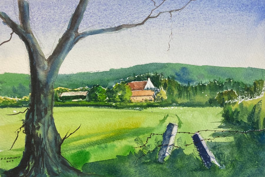 Broughton fields en plein air 2019 (original watercolour painting) size A4 