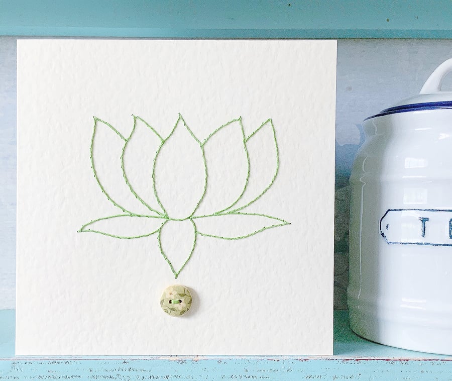 Hand Sewn Card. Lotus Flower Card. Blank Card. Birthday Card. Sympathy Card.