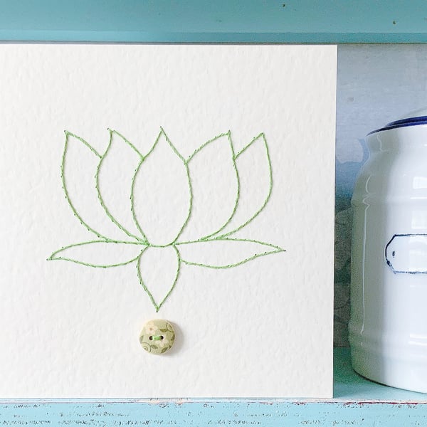 Hand Sewn Card. Lotus Flower Card. Blank Card. Birthday Card. Sympathy Card.