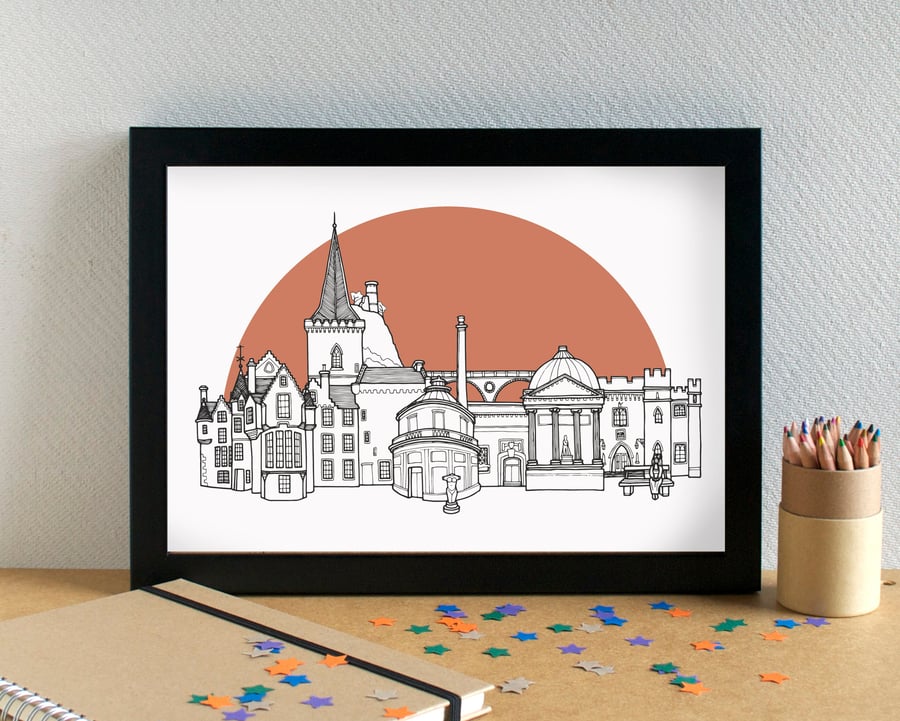 Perth Scotland Landmarks Skyline Art Print
