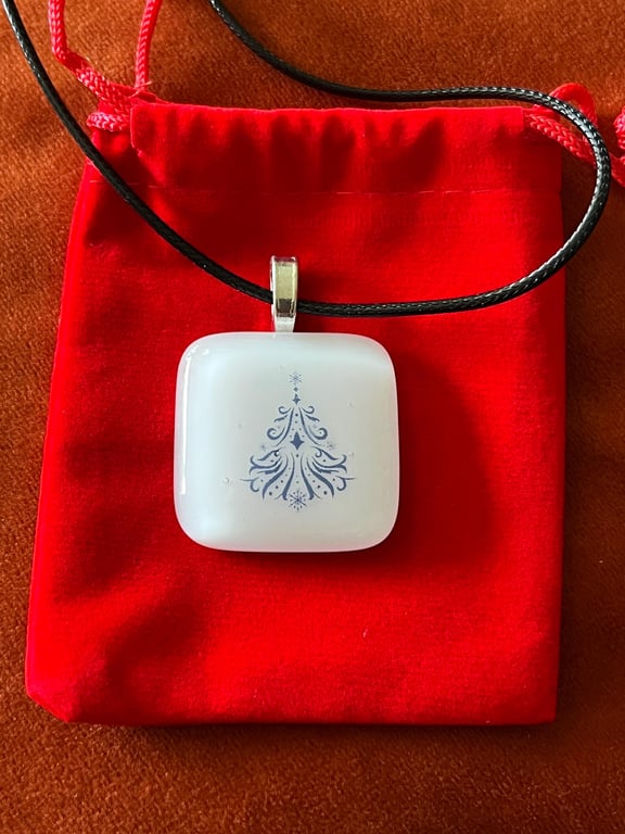 Handcrafted Artisan Christmas Tree Pendant on Adjustable Black Necklace 